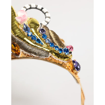 Dolce & Gabbana Gold Brass Crystal Embellished Headpiece Crown Tiara