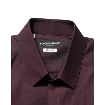 Dolce & Gabbana Maroon Cotton Collared GOLD Formal Dress Shirt
