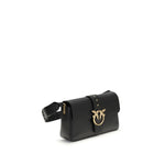 PINKO Love One Bag in black smooth leather with Love Birds buckle, removable strap, and magnetic closure, ideal for Fall Winter 2025.