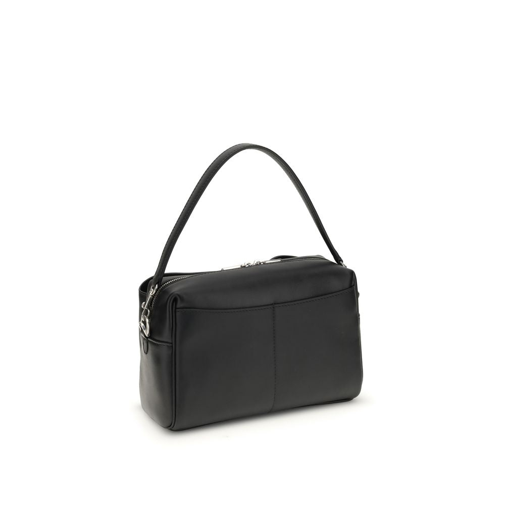 Balenciaga Black Calf Leather Bos Taurus Shoulder Bag with silver-tone hardware and adjustable straps.