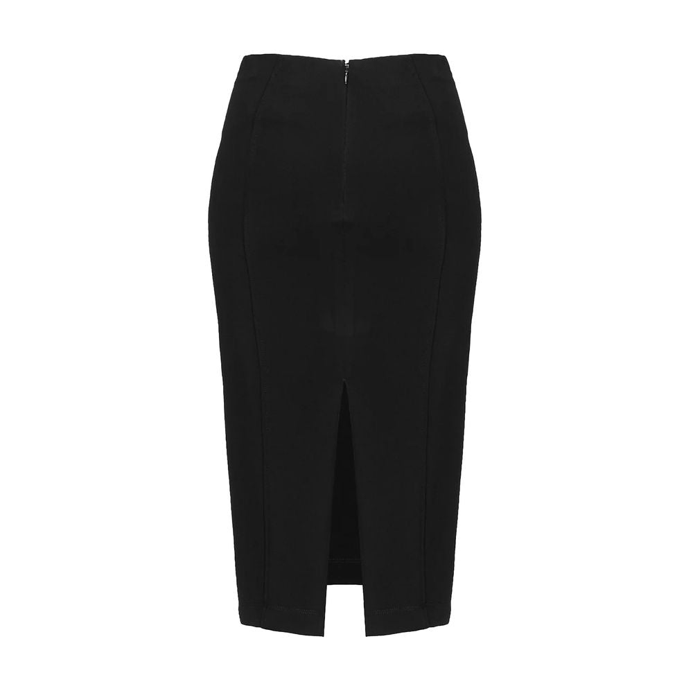 PINKO Black Viscose Skirt with rear zip, stretch technical fabric, rear slit, slim fit, made in Italy.