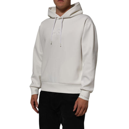 Dolce & Gabbana White Logo Hooded Men Sweatshirt  Sweater