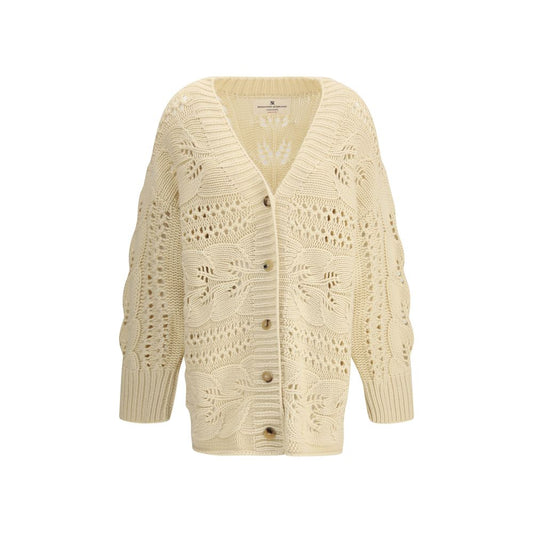 Ermanno Scervino Beige Cashmere Cardigan with perforated design, front button closure, and ribbed cuffs suitable for elegant, modern styling.