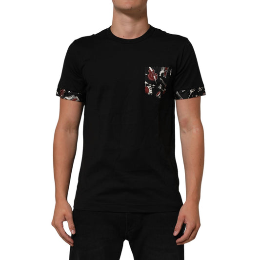 Dolce & Gabbana Black Musical Print Cotton Crew Neck T-shirt with music-themed accents, classic design, and Italian craftsmanship.