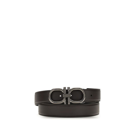 Ferragamo Brown Calf Leather Bos Taurus Regular Belt with Gancini buckle, reversible for versatile elegance and adjustable fit, AW25