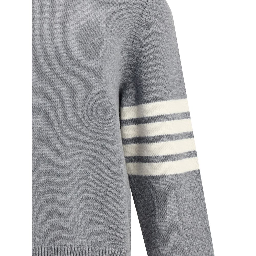 Thom Browne Gray Fleece Wool Sweatshirt with 4-Bar intarsia design, featuring a sporty half-zip collar for a stylish, elegant look.