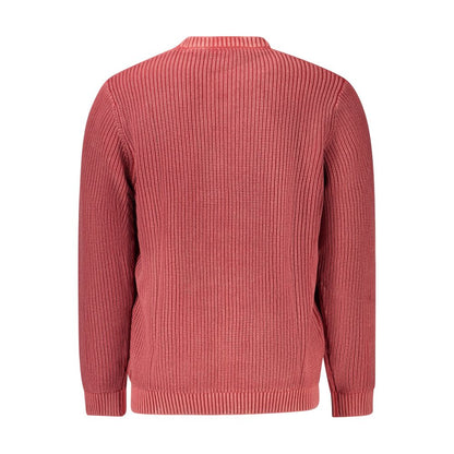 Back view of Pepe Jeans Red Cotton Men Sweater, sustainable sweater with crew neck and iconic logo for eco-conscious fashion lovers.