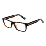 Fila Brown Men Glasses Frame, full-rim rectangle style, with brown cellulose acetate frame, demo plastic lenses, spring hinge, size 52-15-145.