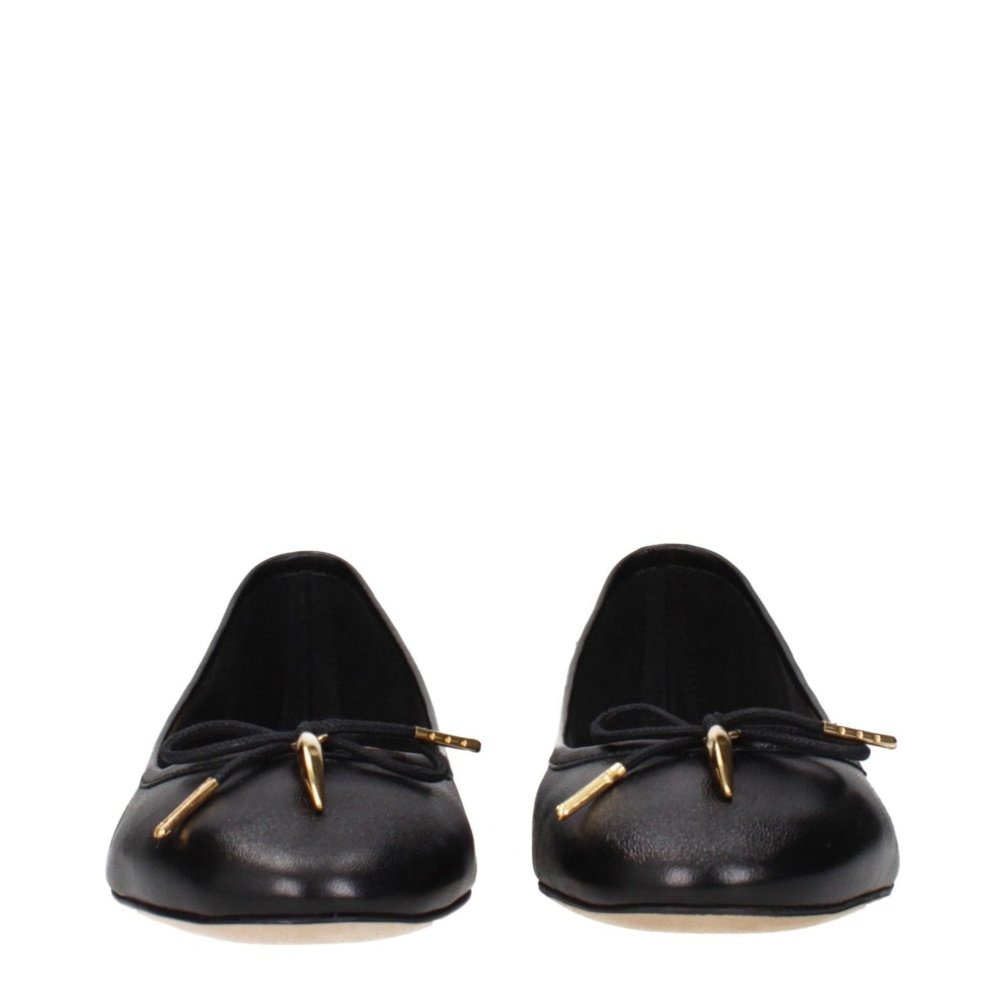 Chloé Black Leather Ballet Flats with front detail, MPN CHC25S08HQN001, code F84532, stylish and elegant design.