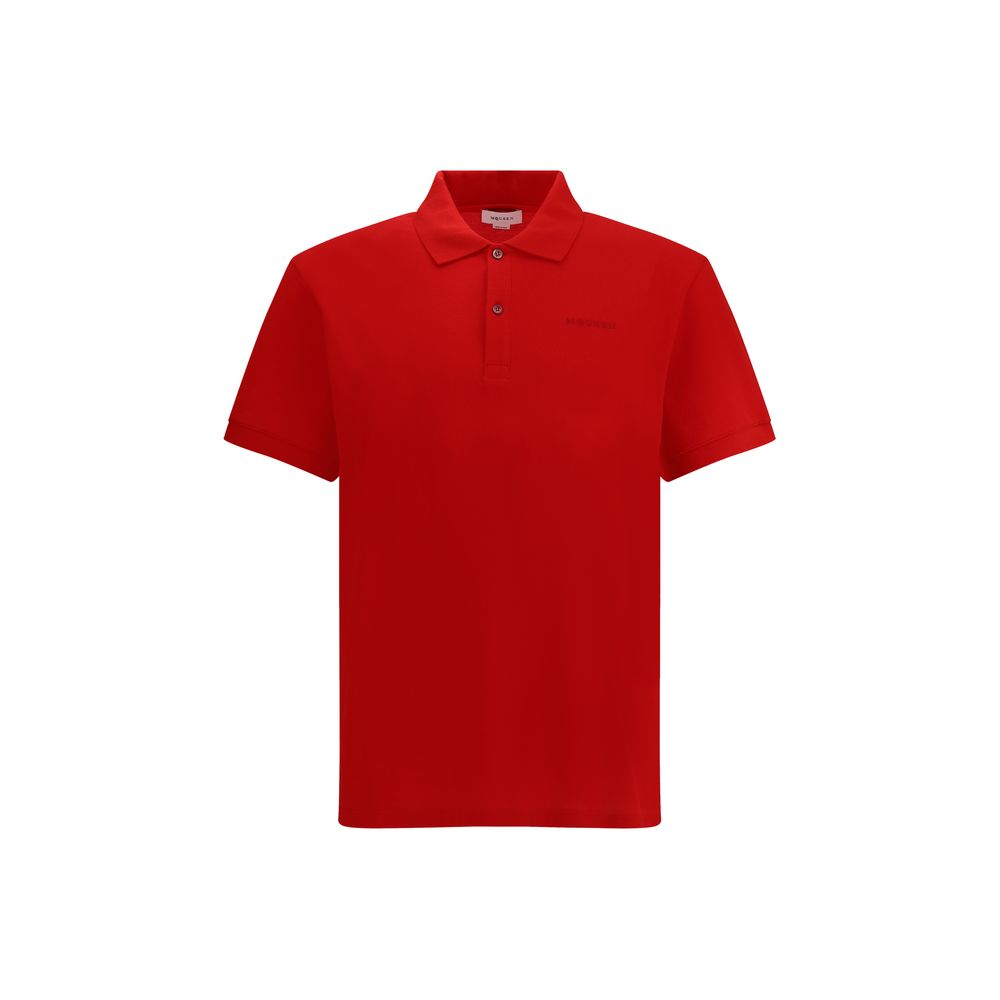 Alexander McQueen Red Cotton Polo Shirt with embroidered logo, Italian-style collar, jersey piqué fabric, 100% cotton, AW25 season.
