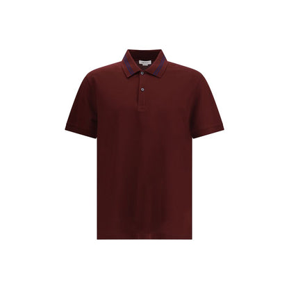 Alexander McQueen Bordeaux Cotton Polo Shirt with striped collar detail, featuring McQueen logo on back, 100% cotton, made in Italy.