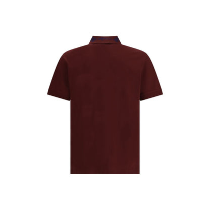 Alexander McQueen Bordeaux Cotton Polo Shirt with striped collar detail and McQueen logo, regular fit, 100% cotton, Made in Italy