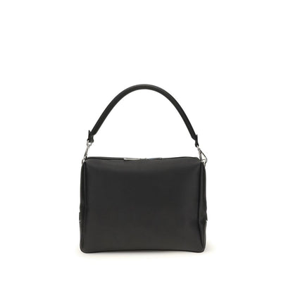 Fendi Black Calf Leather Bos Taurus Shoulder Bag with FF metal accents and spacious interior, featuring palladium-finish hardware.