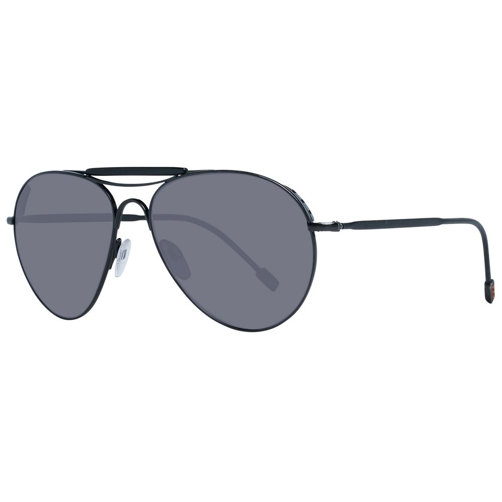 Ermenegildo Zegna Black Titanium Sunglasses for men with grey lenses, full-rim frame, and 100% UVA & UVB protection.