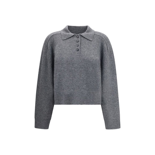 Loulou De Saison Gray Cashmere Cashmere Sweater with ribbed collar and cuffs, featuring three-button front closure, AW25 season.