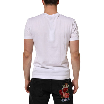 Dolce & Gabbana White Logo Print Cotton Men Crew Neck T-shirt