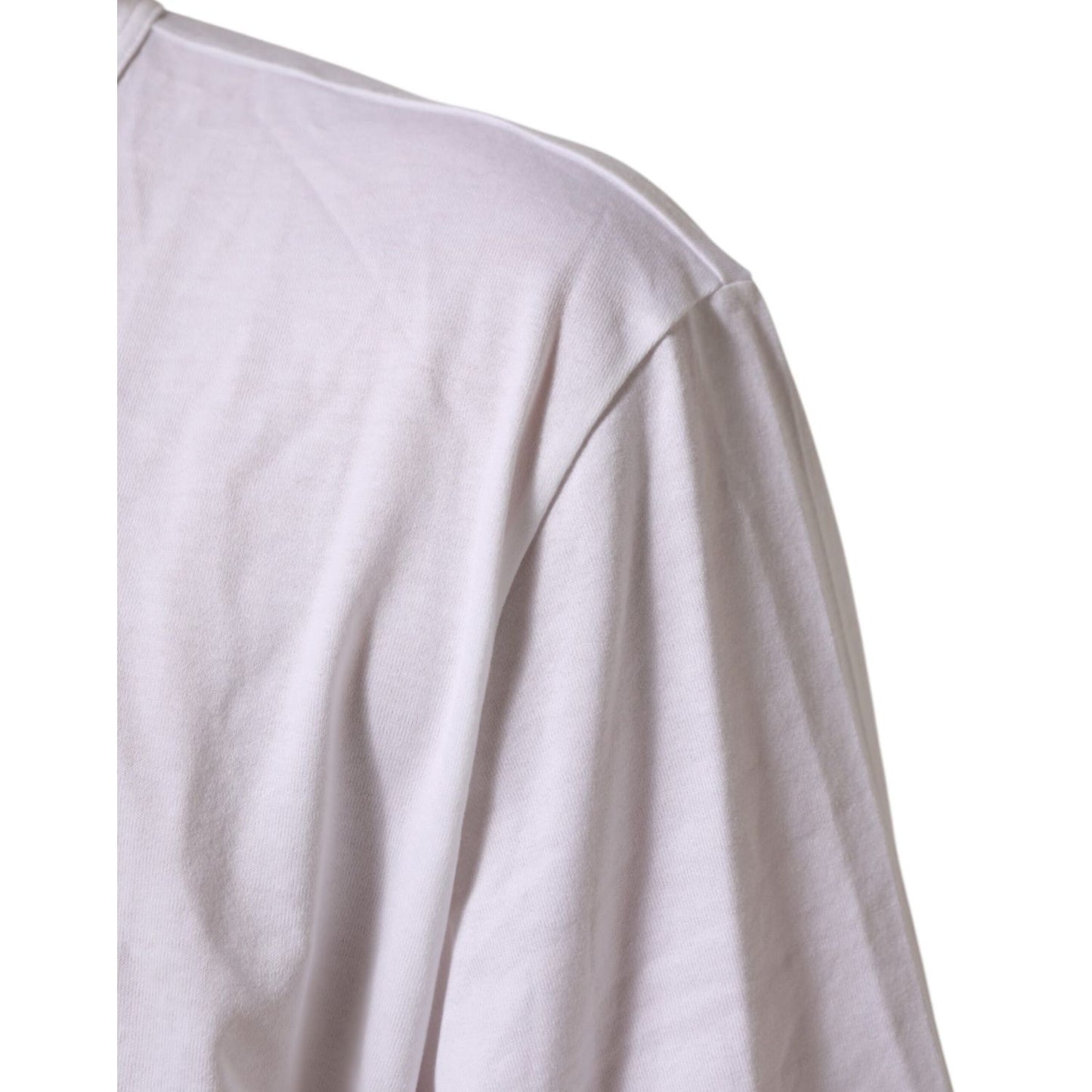 Dolce & Gabbana White Cotton V-Neck Short Sleeves T-shirt showing shoulder detail.