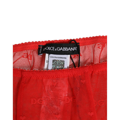 Dolce & Gabbana Red Nylon Logo Lace Leggings Pants Underwear