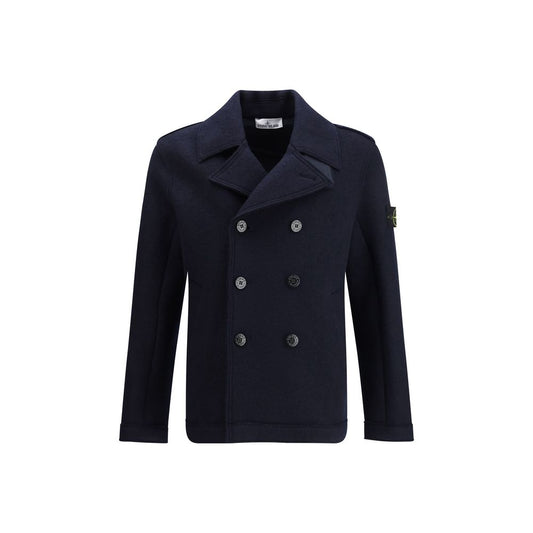 Stone Island Blue Fleece Wool Coat
