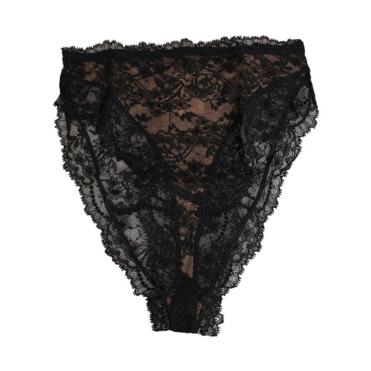 Dolce & Gabbana Black Floral Lace Mesh High Brief Panty Underwear