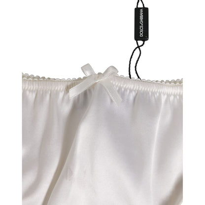 Dolce & Gabbana White Silk Satin Floral Lace Panty Brief Underwear