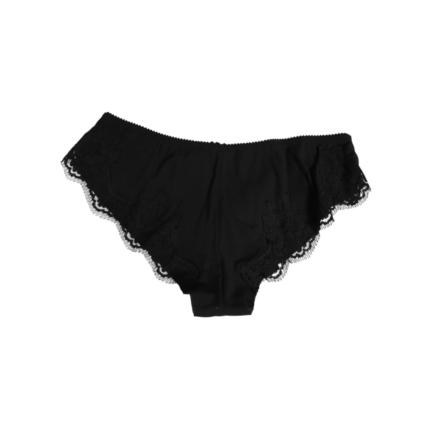 Dolce & Gabbana Black Silk Satin Floral Lace Panty Brief Underwear