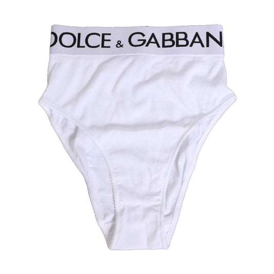 Dolce & Gabbana White Cotton Stretch High Waist Panty Underwear with logo detail and soft stretch cotton for comfort and elegance.