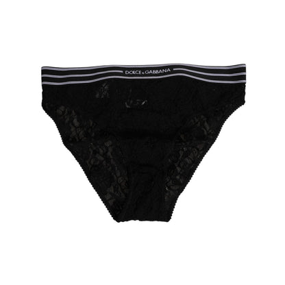 Dolce & Gabbana Black Lace Slip Brief Logo Waistband Underwear