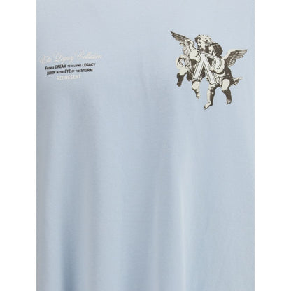 Represent Light Blue Cotton T-Shirt with cherub graphics and metal bar detail on chest.