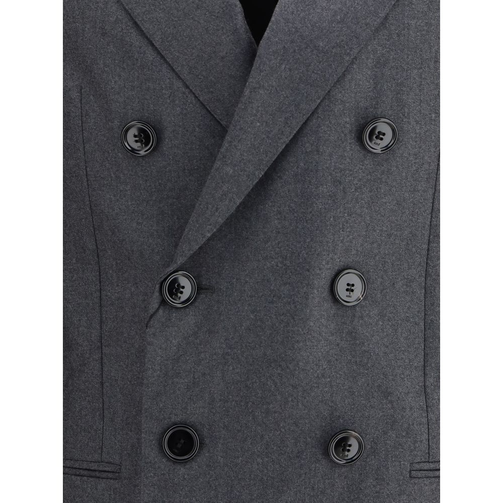 Ami Paris Gray Fleece Wool Blazer - double-breasted virgin wool blazer with classic lapels, button fastening, front pockets. AW25 collection.