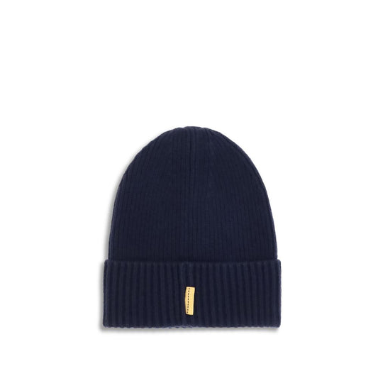 Parajumpers Ribbed Beanie Hat in navy blue with ribbed knit, featuring PJS letter patch for comfort and style, perfect for winter fashion.