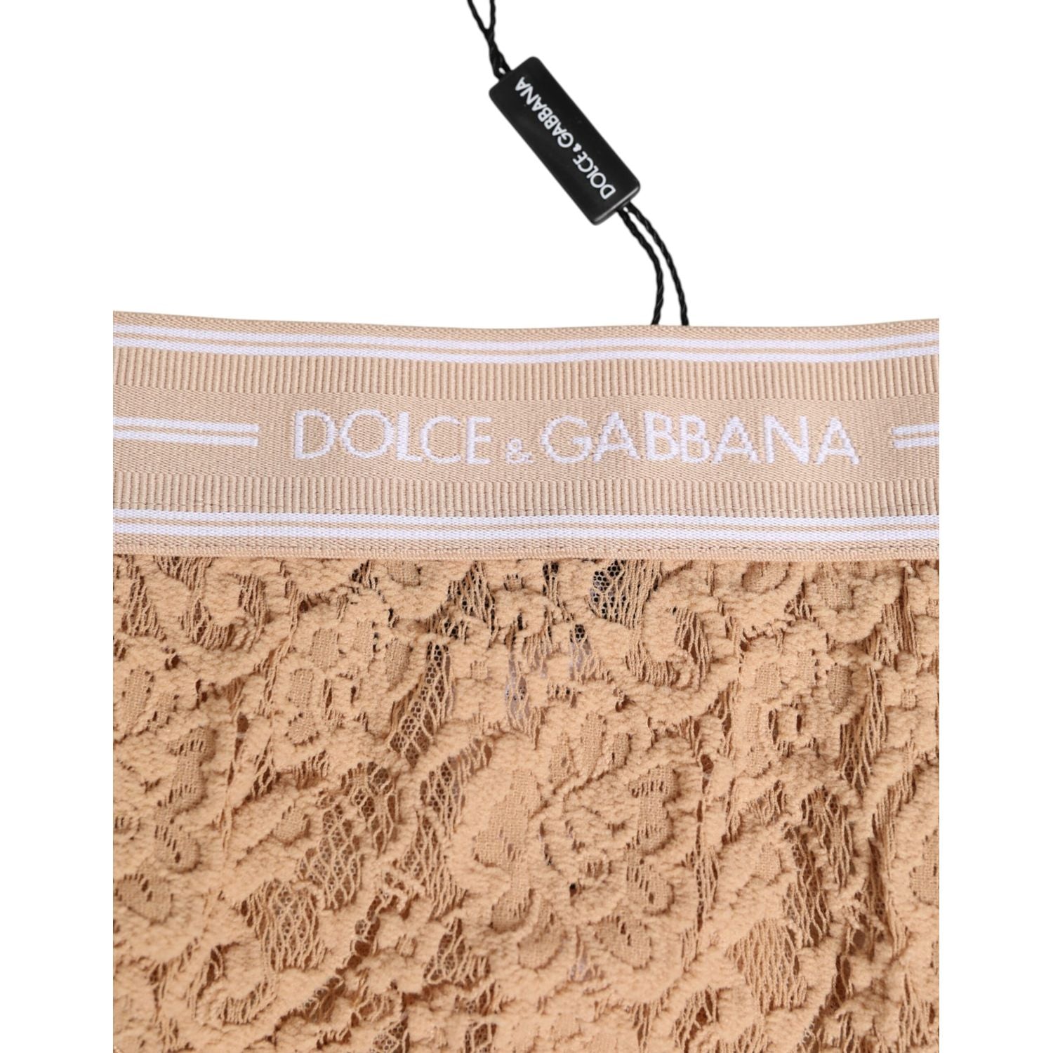 Dolce & Gabbana Beige Lace Nylon High Waist Panty Underwear