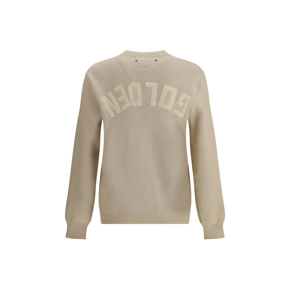 Golden Goose Beige Cotton Sweatshirt featuring ribbed-knit texture and printed back logo, perfect for casual-chic or layered outfits.