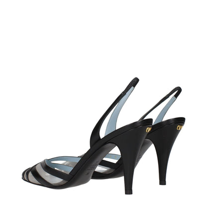 Valentino Garavani Black Leather High Heel Pumps with pointy toe and gold back logo, 9 cm heel, casual style.