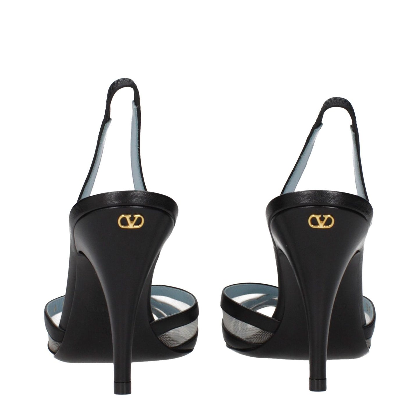 Valentino Garavani Black Leather High Heel Pumps with gold logo, leather sole, and pointy toe, 9 cm heel height. Product code: F84227.