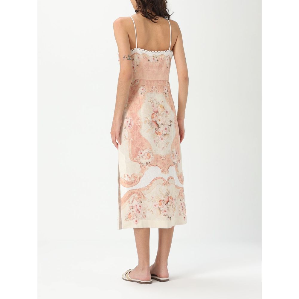 Back view of Twinset Multicolor Linen Casual Dress with floral print and halter neckline, size 46, 100% linen fabric for a stylish look.