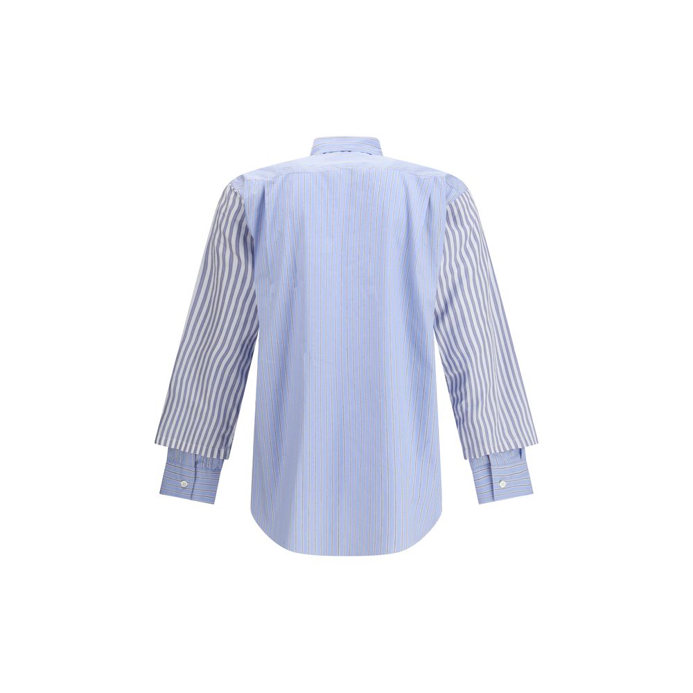 Comme Des Garçons Light Blue Cotton Pattern Shirt, back view with stripes and double cuffs, avant-garde design for AW25 season.