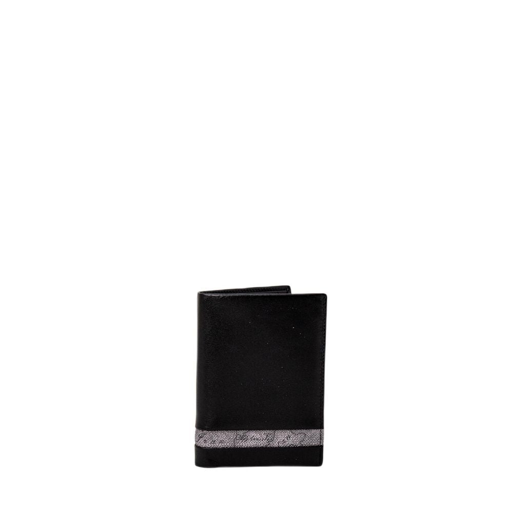 Alviero Martini Prima Classe Black Leather Wallet with Geo Classic band, premium design for organized cards.