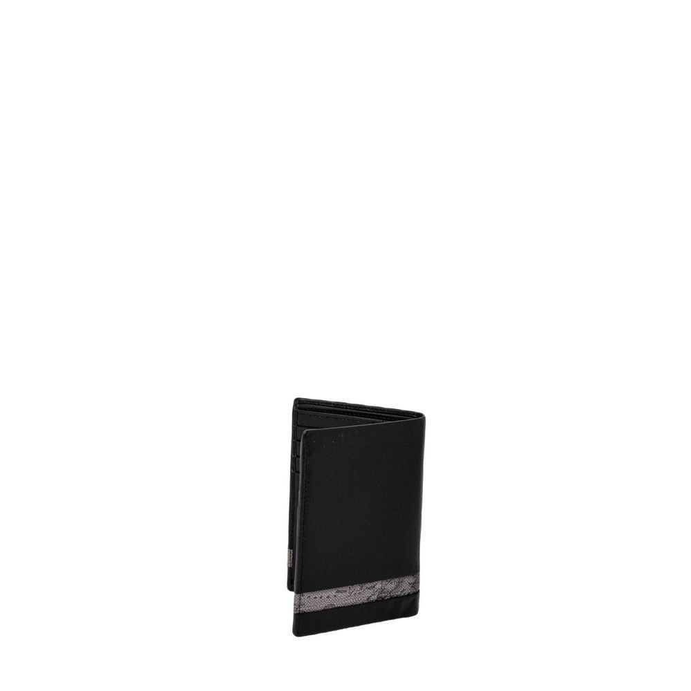 Alviero Martini Prima Classe Black Leather Wallet with Geo Classic band highlighting elegance and functionality.