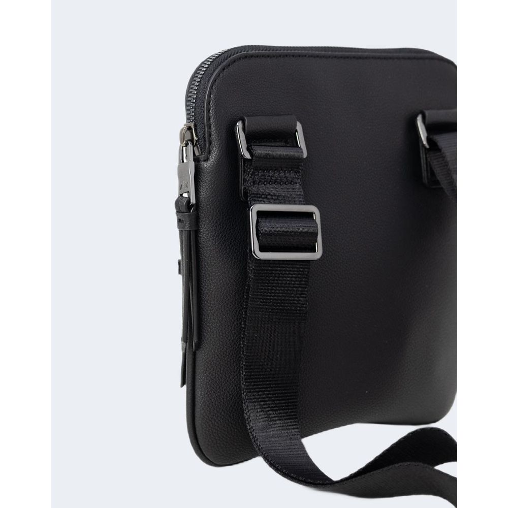 Armani Exchange Black Polyester Messenger Bag with adjustable strap and zip closure, showcasing its stylish and durable design.