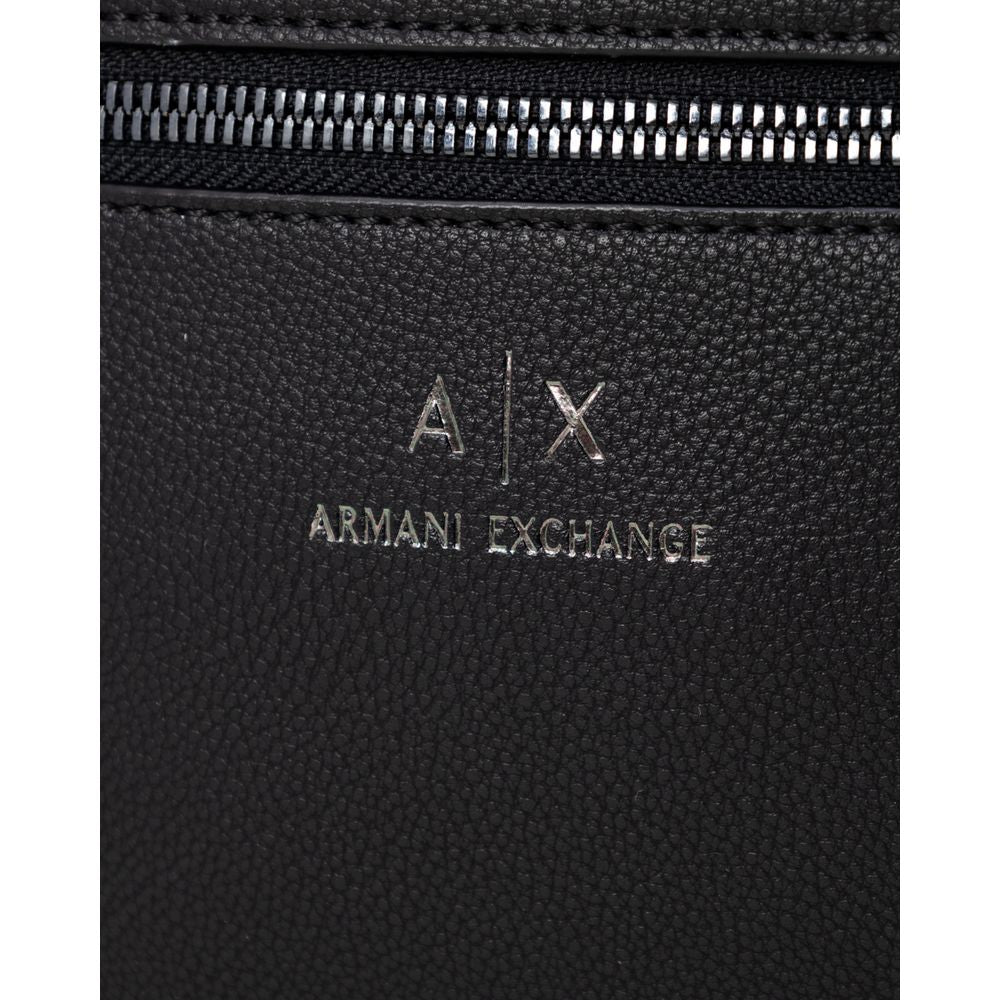 Close-up of Armani Exchange Black Polyester Messenger Bag with zipper and logo detail