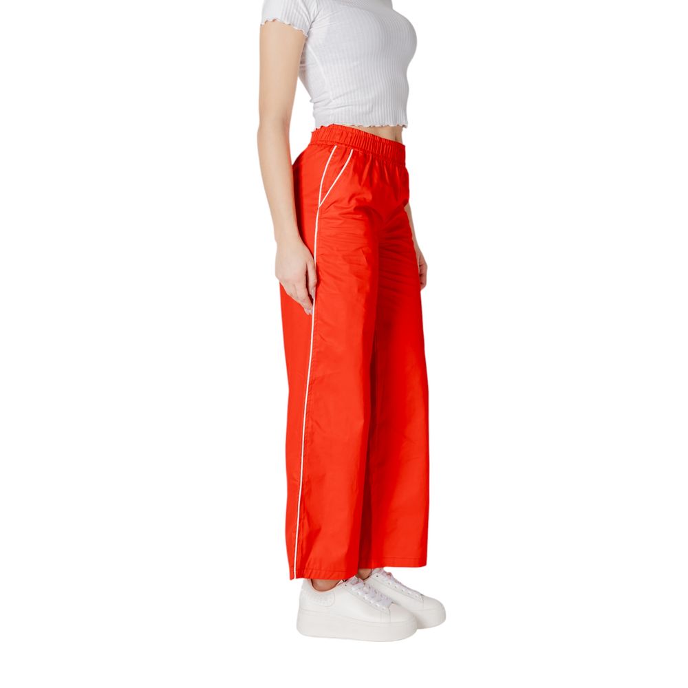 Only Red Cotton Casual Pants