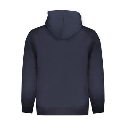 Rear view of Timberland Blue Cotton Men Sweater showcasing hoodie and relaxed fit