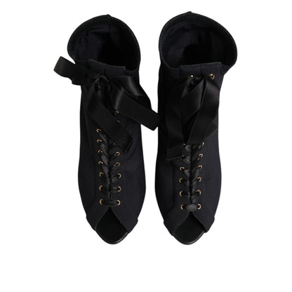 Dolce & Gabbana Black Stiletto Heels Lace Up Boots Shoes
