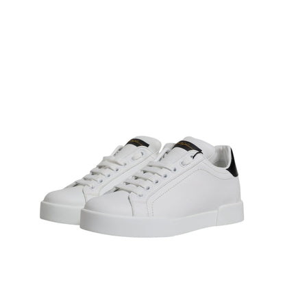 Dolce & Gabbana White Black Leather Low Top Sneakers Shoes