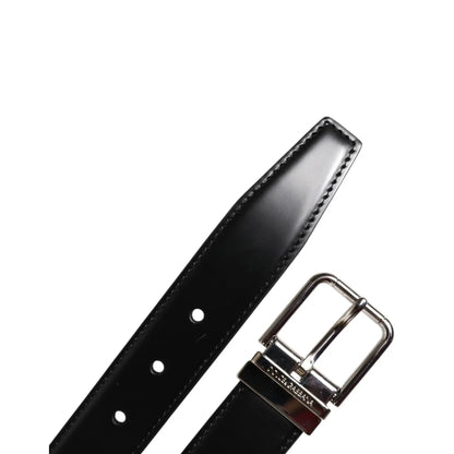 Dolce & Gabbana Black Calf Leather Silver Metal Buckle Belt