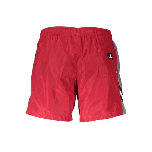 Karl Lagerfeld Red Polyester Swimwear with medium sea boxer design, two side pockets, and logo detail on back pocket.
