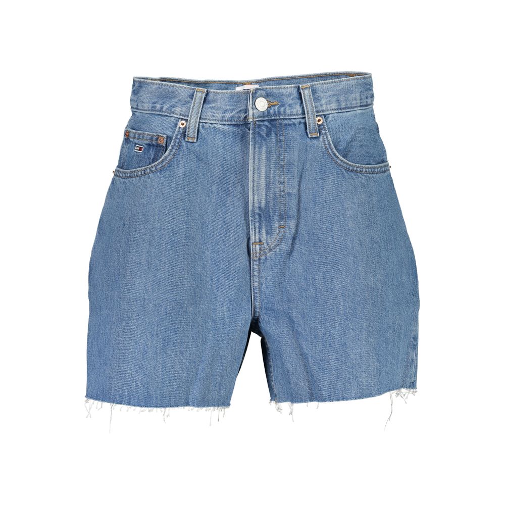 Tommy Hilfiger Blue Cotton Short with fringed hem, 5 pockets, button closure, and logo detailing.