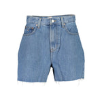 Tommy Hilfiger Blue Cotton Short with fringed hem, 5 pockets, button closure, and logo detailing.