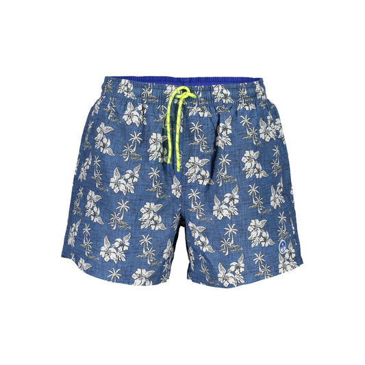 North Sails Blue Polyester Swimwear featuring floral pattern, elastic waist with laces, pockets, and logo detailing.
